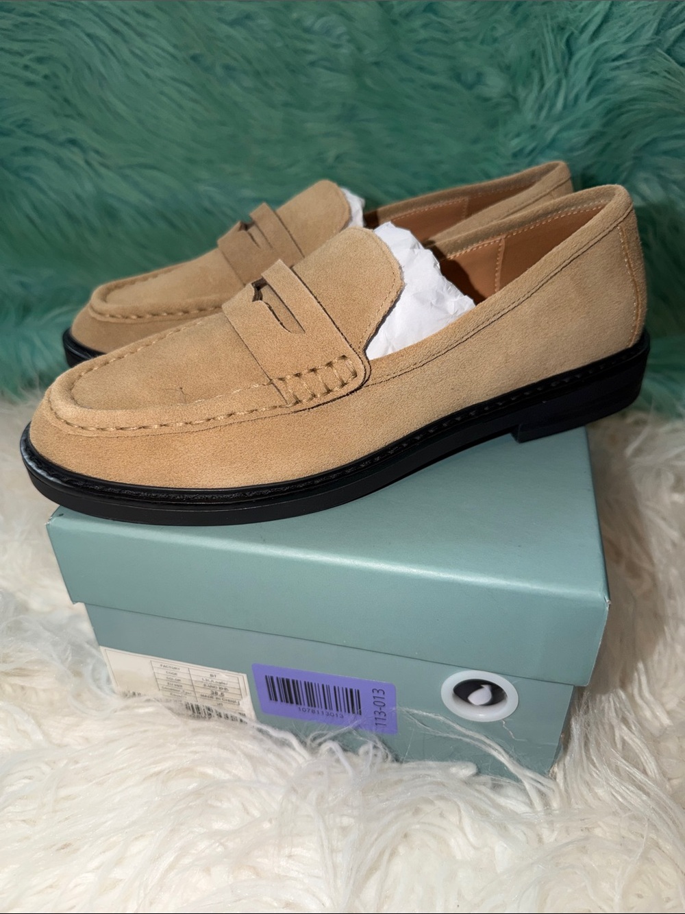 NIB C.Paravano Suede Penny Loafers for Women Walking Flats Sand size 8 US/38.5